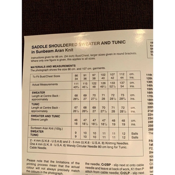 New Sunbeam Aran Knit 1852 Saddle Shouldered Tunic and Sweater Knitting Pattern - Picture 3 of 3